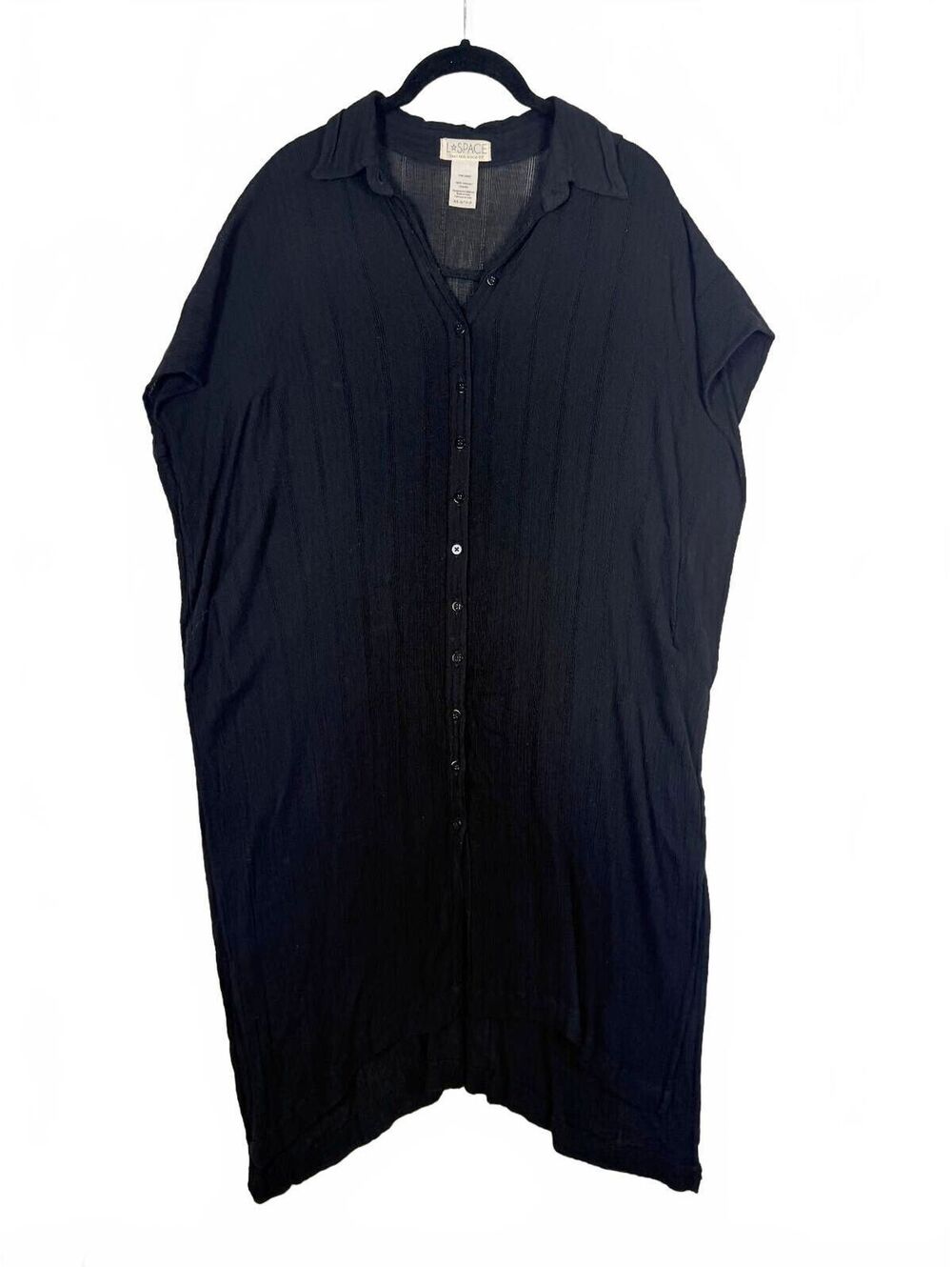 L*Space Black Gauze Button Down Shirt Dress Cover Up Size L Beach Resort Size XS